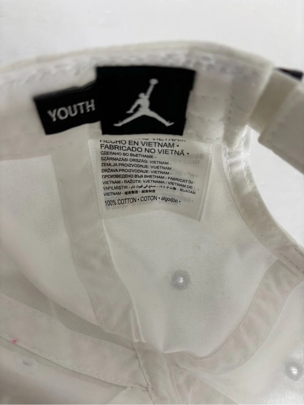 Jordan White Low-Profile Strapback Cap with Black Logo Tab